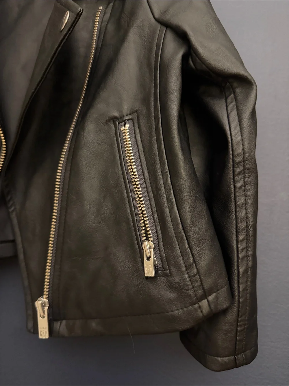 Baby Gap Girls 3T Black Faux Leather Moto Biker Jacket Zip Pockets